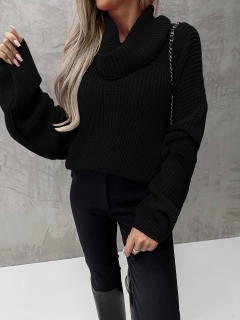 Дамски пуловер с поло яка 83106 черен