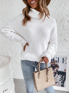 Дамски пуловер с поло яка 83106 бял