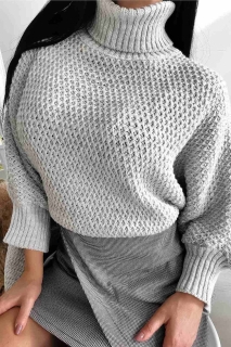 Дамски пуловер с поло яка 001026 сив