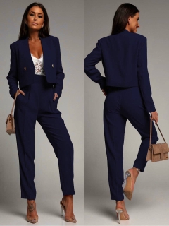 Дамски комплект сако и панталон 9053 тъмно син