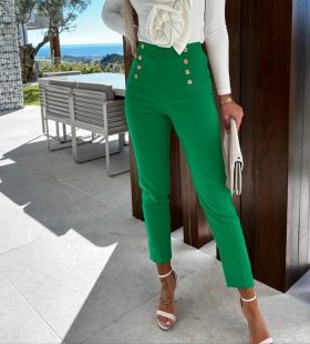 Дамски панталон с висока талия A0874 зелен