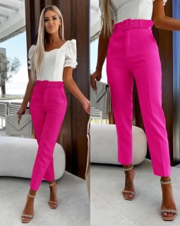 Pantaloni de dama cu centura A0887 roz