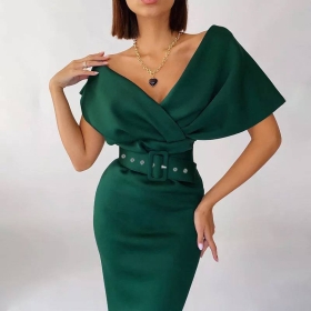 Rochie de dama cu maneci spectaculoase H1430 verde