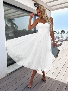 Дамска рокля с тюл K6252 бял