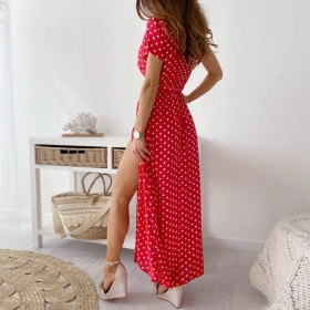 Дамска дълга рокля на точки FG8984 червен