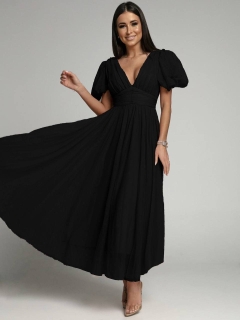 Дамска тюлена дълга рокля 22166 черен