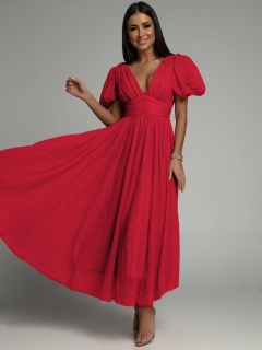 Дамска тюлена дълга рокля 22166 червен