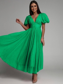 Дамска тюлена дълга рокля 22166 зелен