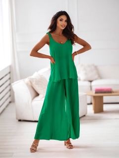Дамски елегантен комплект панталон и потник X6037 зелен