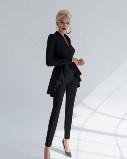 Дамски комплект сако и панталон X6911 черен