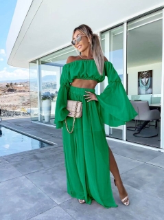 Дамски ефирен комплект пола и блуза A1149 зелен