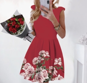 Дамска рокля с цветя 2699 червен