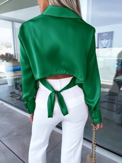Дамска риза с връзки на гърба A1227  зелен
