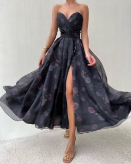 Дамска стилна рокля с принт H3898 черен