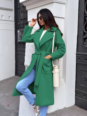 Дамско дълго палто с колан A1277 зелен