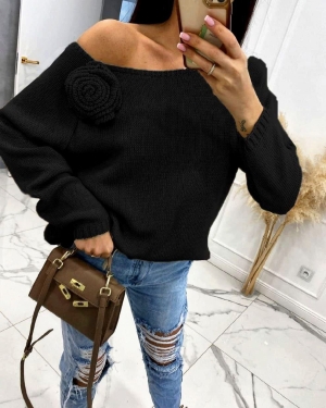 Дамски пуловер с акцент FR2806 черен