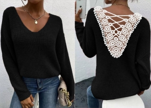 Дамски атрактивен пуловер K88277 черен