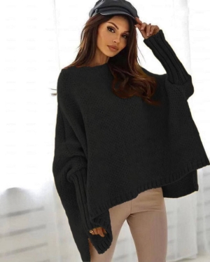 Дамски пуловер с ефектни ръкави 00945 черен