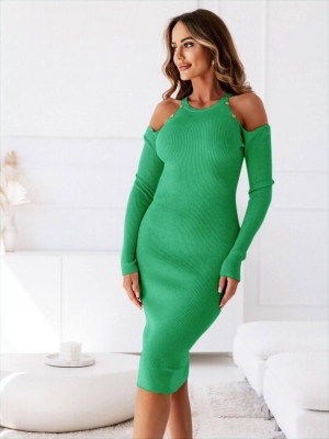 Дамска рокля с изрязани рамена XSL019 зелен