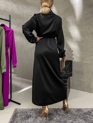 Дамска дълга сатенена рокля 4009 черен
