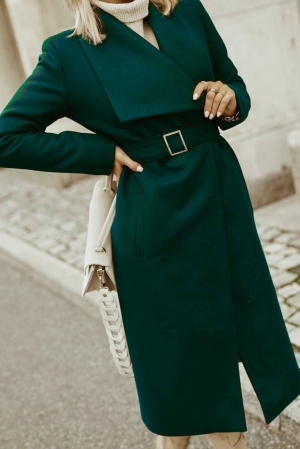 Дамско палто с колан K6998 зелен