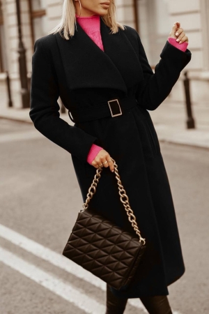 Дамско палто с колан K6998 черен