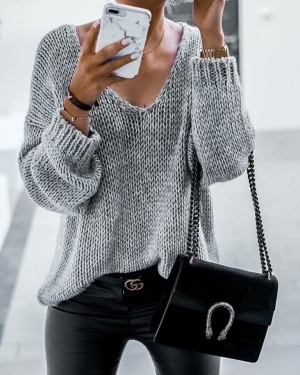 Дамски пуловер сив 00888