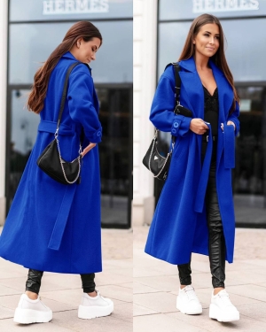 Дамско дълго палто с колан A1418 турско син