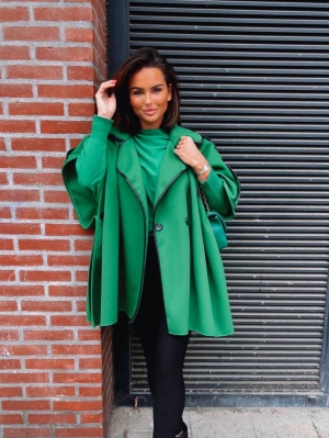 Дамско елегантно палто тип пончо K6305 зелен