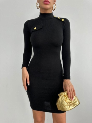 Дамска къса рокля трико EM1637 черен
