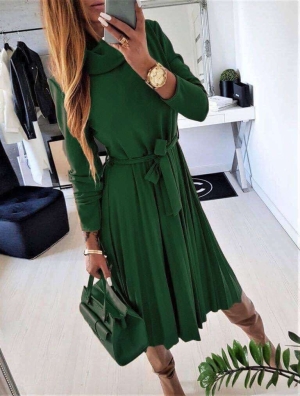 Дамска дълга рокля с колан A3227 зелен