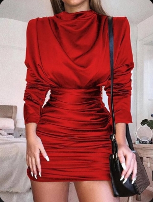 Дамска ефектна рокля H4263 червен