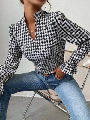 Дамска стилна блуза пепит FG1649