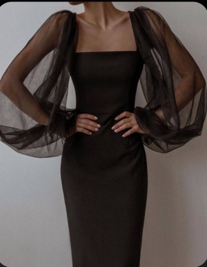 Дамска стилна рокля с ефектни ръкави H4266 черен