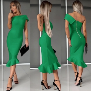 Дамска рокля с едно рамо A1538 зелен