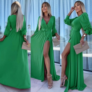 Дамска дълга рокля с колан A1570 зелен
