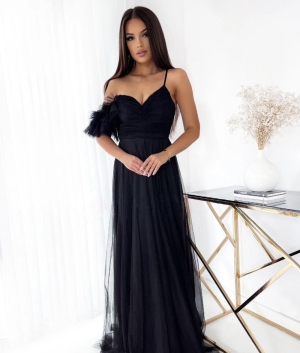 Дамска елегантна рокля с тюл K6787 черен