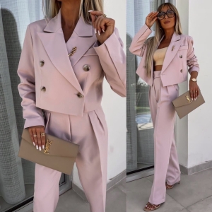 Set jachetă și pantaloni eleganti de damă K23252 roz