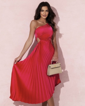 Дамска ефектна рокля Солей E1129 червен