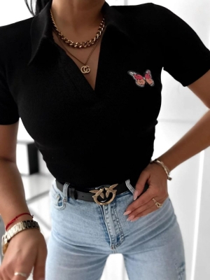 Bluză de damă din tricot cu imprimeu fluturi 9992301 negru