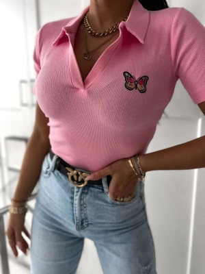 Bluză de damă din tricot cu imprimeu fluturi 9992301 roz