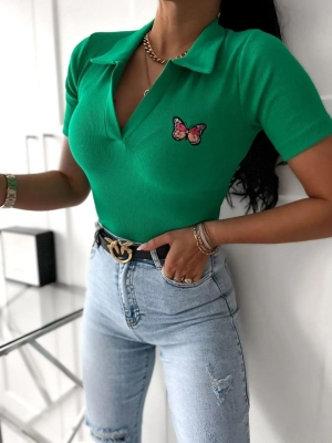 Дамска блуза трико с принт пеперуда 9992301 зелен