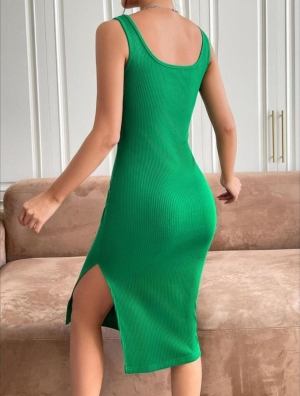 Дамска рокля трико със цепка 9701345 зелен