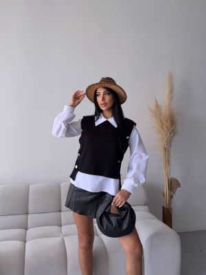 set pantaloni scurti dama cu in camasa 2510 negru