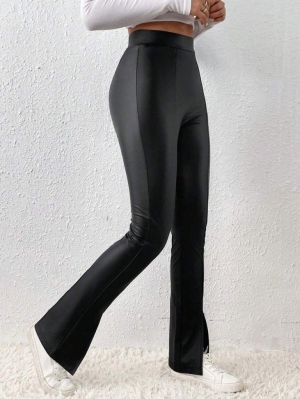 pantaloni de damă din piele ecologică cu talie înaltă J46132