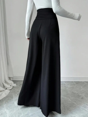 pantaloni de damă din piele ecologică cu talie înaltă J46132