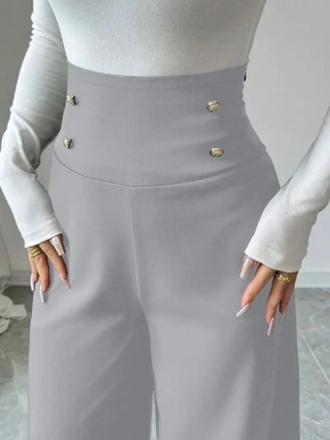 pantaloni de damă din piele ecologică cu talie înaltă J46132