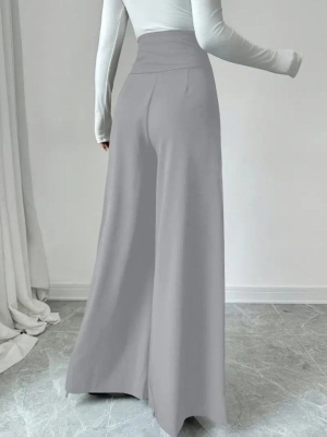 pantaloni de damă din piele ecologică cu talie înaltă J46132
