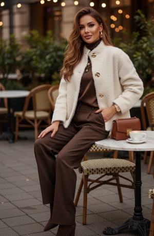 palton scurt din cașmir pentru femei A7707 bej