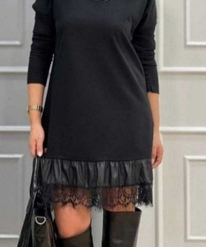 дамска рокля с кожа и дантела  J72366